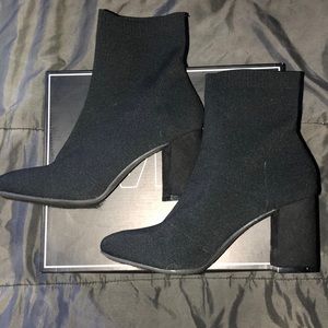 Black knit high heel sock booties